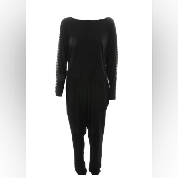 MICHAEL Michael Kors Black 3/4 Sleeve Rhinestone Jumpsuit Size 1X - Picture 6 of 8